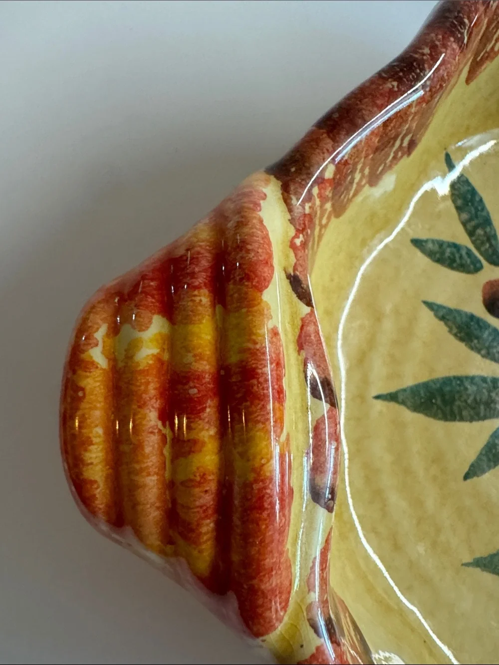 Vintage Italica Ars Hand Painted Cream Red Green Bowl.Made in Italy.Olive Branch